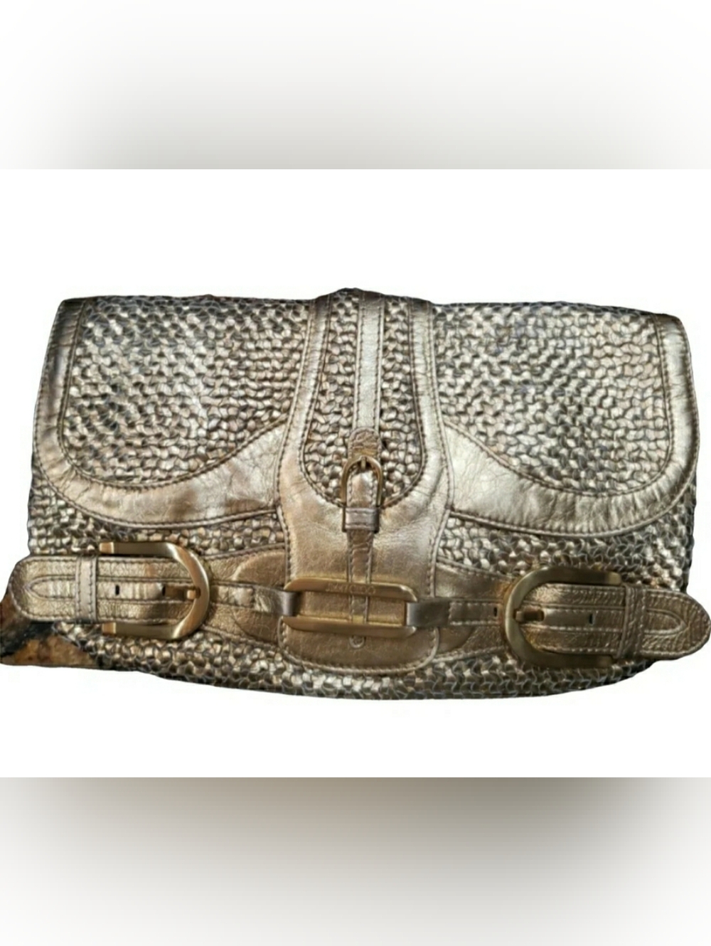 Jimmy CHOO Metallic Woven Clutch Bag - Gold